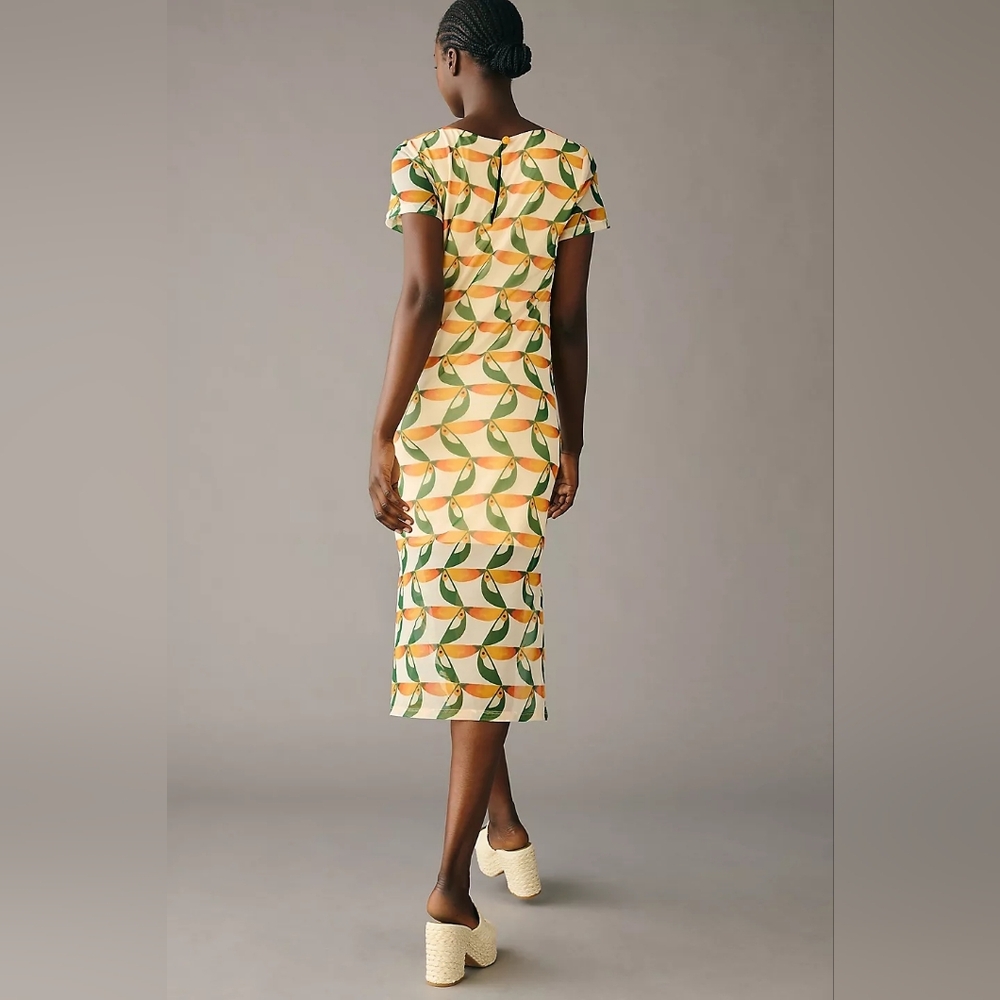 Farm Rio For Anthropologie Tropical Short Sleeve Printed Mesh Midi Dress - Picture 4 of 12